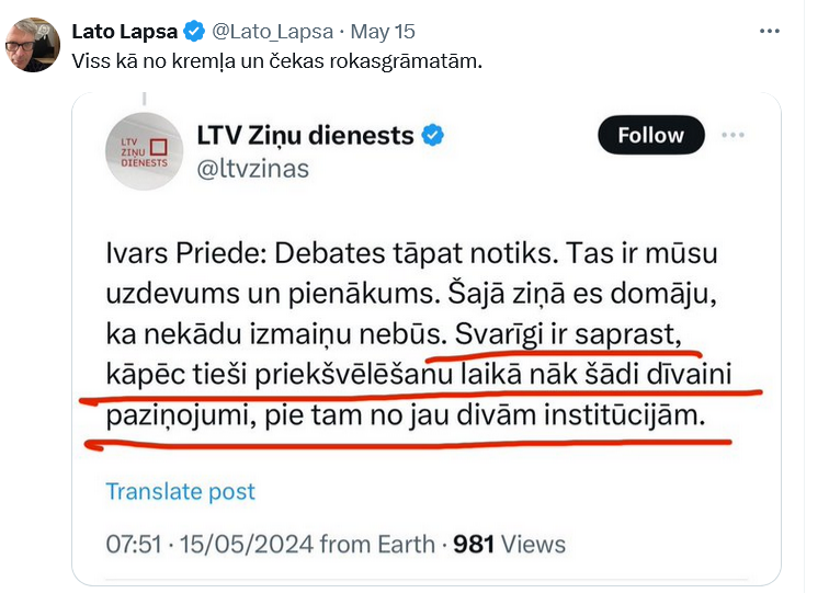 Ekrānuzņēmums  no "X"