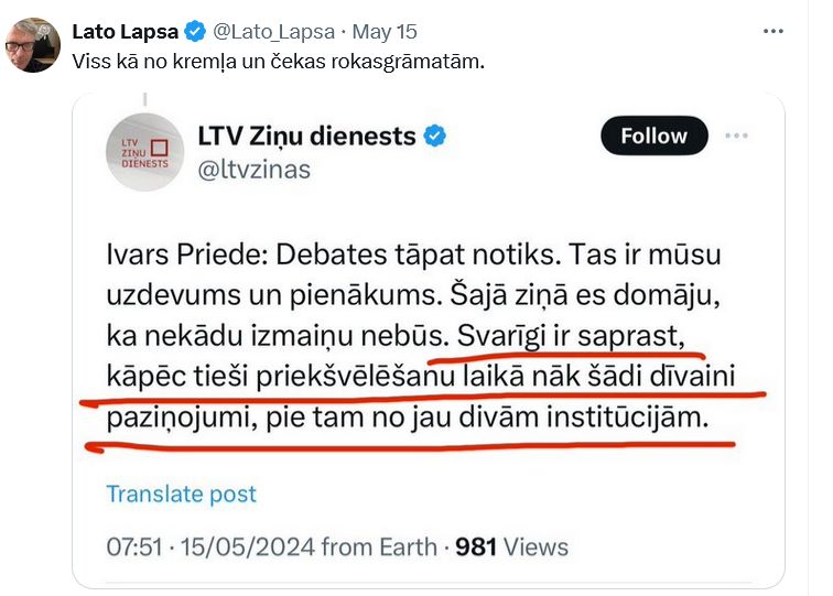 Ekrānuzņēmums  no "X"