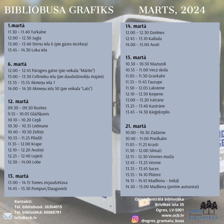 Bibliobusa grafiks martā