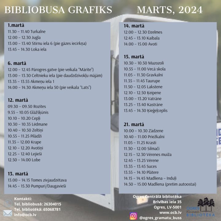 Bibliobusa grafiks martā