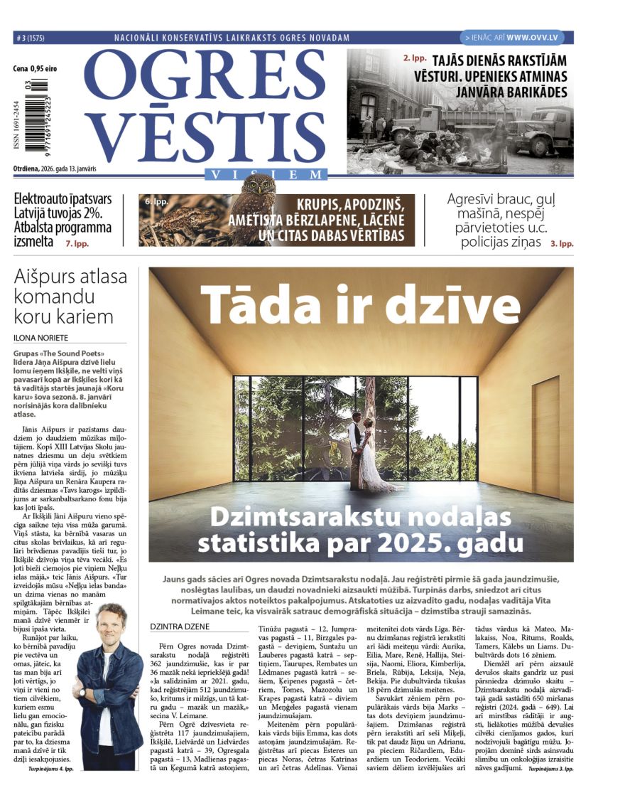 Laikraksta «Ogres Vēstis Visiem» 13. janvāra numurā
