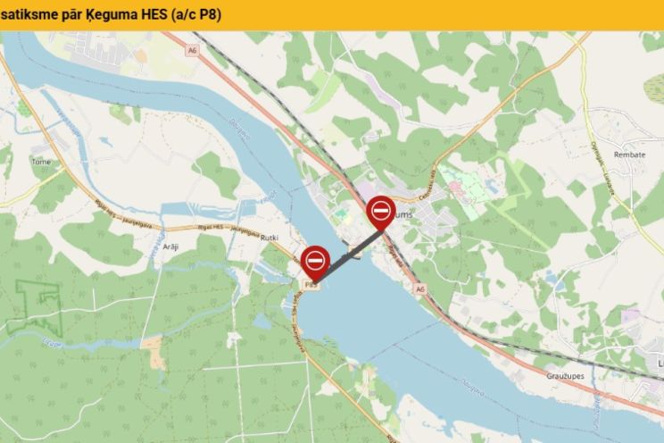 Attēls rakstam: Īslaicīgi slēgs satiksmi pāri Ķeguma HES