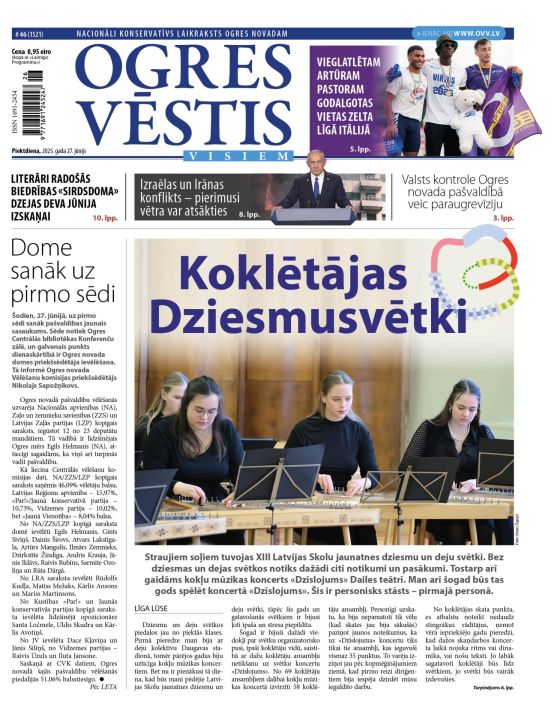 Laikraksta «Ogres Vēstis Visiem» 27. jūnija numurā