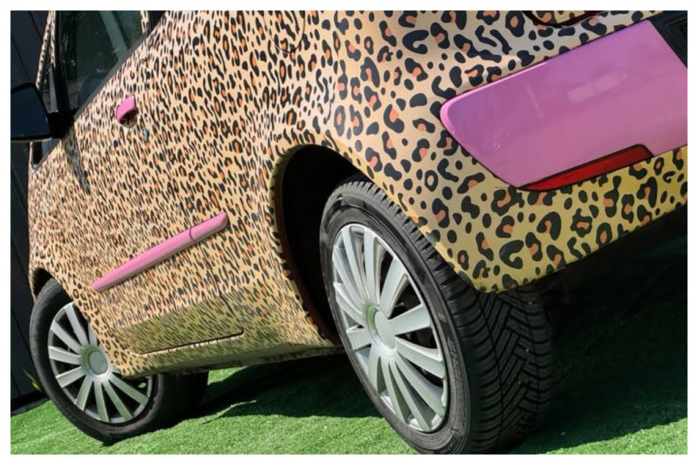 FOTO: Populārā influencere pārdod, iespējams, neparastāko auto Latvijā  – savu “Žužapardu"