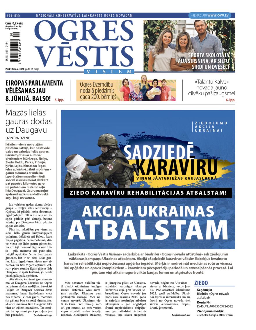 Laikraksta "Ogres Vēstis Visiem" 17. maija numurā